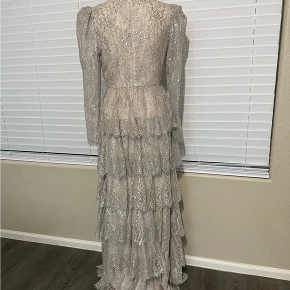 Antonio Melani x Born on Fifth “Clara” Metallic Lace Tiered Ruffle Maxi Dress - Picture 11 of 13